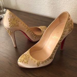 Christian Louboutin Satin Embroidered Heels